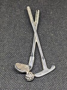Vintage Solid Sterling Silver Mexico Taxco Golf Club & Ball Large Brooch Signed