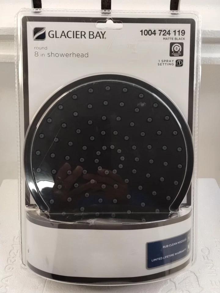 Glacier Bay 1-spray 8 In. Single Ceiling Mount Fixed Rain Shower Head Black