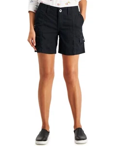 Style & Co Petite Mid Rise Zig Zag Stitch Cargo Shorts, Deep Black Sz-10P - Picture 1 of 4