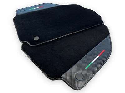 Alfombrillas negras para Ferrari 488 Pista Spider alfombras a medida con fibra de carbono Foto 1 de 3