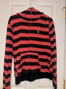Mens Large L VoLCOM Skate Surf Zip up Hoodie Sweatshirt Jacket Face Pink Black - Picture 1 of 3