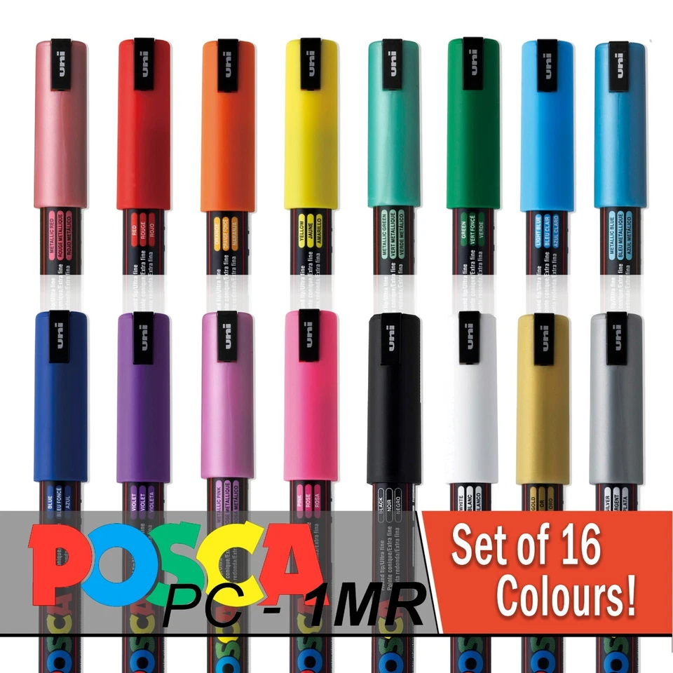 Uni Posca PC-1MR Paint Marker Art Pen Set - Full Range 16 Pen Set - alle Farben