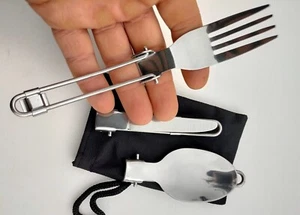 Set di Posate Pieghevoli da Campeggio con Cucchiaio Forchetta e Coltello - Foto 1 di 4