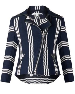 NEW Veronica Beard Bailey Navy Striped Moto Jacket in Navy/White SZ S #SJ287 - Image 1 of 4