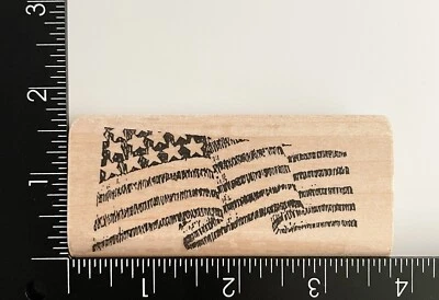 QKR Stampede Waving USA American Flag W1360 Wood Mounted Rubber Stamp - Image 1 of 3
