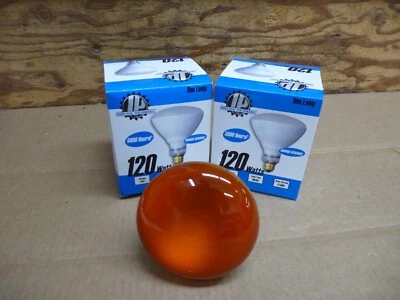 2 Pack 120 Watt BR40 Long Life Rough Service Amber Ambiance Mood Light Bulb - Image 1 of 4