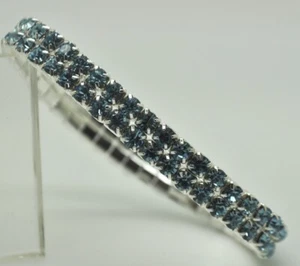 2 line light blue Rhinestone Stretch fashion Bracelet Bangle Wedding Bridal - Picture 1 of 3