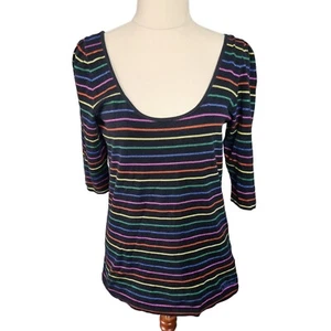 Vans Striped Long Sleeved Tee Scoop Neck Womens Size Large Metallic Colourful - Picture 1 of 12