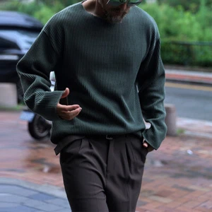 T-shirt maglione pullover maglia larga uomo tinta unita manica lunga autunno casual top - Foto 1 di 10