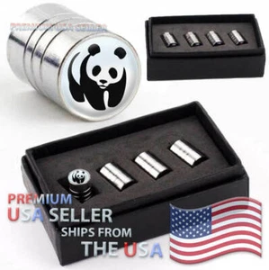 Panda Logo Valve Stem Caps Chrome Tires Kit Emblems Wheels Bear Animal Cute USA - Bild 1 von 3