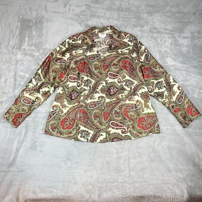 Vintage Talbots Silk Paisley Blouse Luxury Colorful V Neck Artsy Plus Size 18W - Image 1 of 4