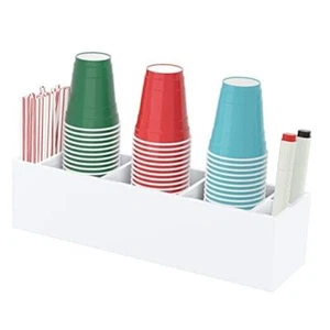 Cup Holder with Marker Slot, Party Cup Dispenser Acrylic Cup Triple White - Picture 1 of 7