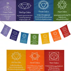 Special OFFER - AFFIRMATION LARGE CHAKRA Prayer Flags Wall Hanging new age reiki - Picture 1 of 10