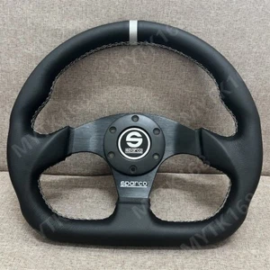 Volante Sparco de 3 radios de cuero negro en forma de D 13 pulgadas 315 mm NUEVO - Imagen 1 de 7