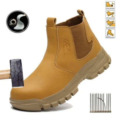 Botas de trabajo impermeables para hombre sin cordones punta de acero zapatos de seguridad zapatillas antideslizantes Foto 1 de 4