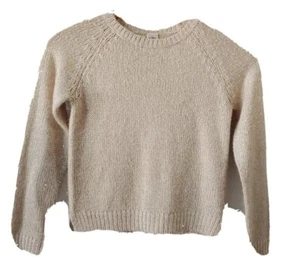 Oshkosh B'gosh Girls Pullover Knit Sweater Size 7 Beige Sequins Side Slits - Picture 1 of 7
