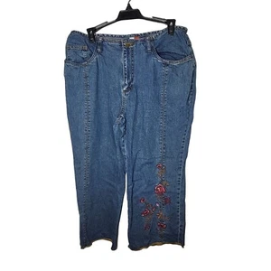 French Cuff Damen Blumen bestickt Denim blau Jeans Capri Größe 12 Y2K Boho - Bild 1 von 8