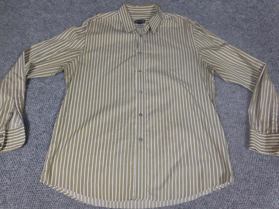 Club Monaco Mens Shirt Large olive striped button down - Image 1 of 4
