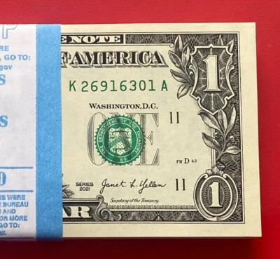 NEW 2021 $1 DOLLAR BILL K-A BLOCK (DALLAS K ) UNCIRCULATED - Image 1 of 3