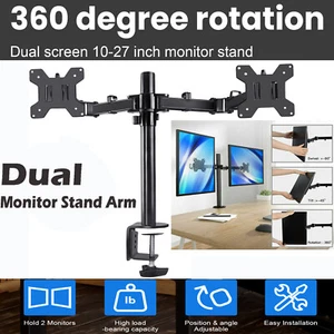 ✅Monitor Stand Dual Arm Desk Mount HD LED TV Screen Holder Bracket Fits 10"-27'' - Picture 1 of 17