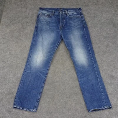 Gap Jeans Mens 31x30 Blue Denim Easy Fit Button Fly Distressed Measures 31x27 - Image 1 of 4