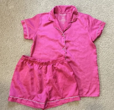 Juicy Couture Girls Pink Satin Logo 2 Piece Pajama Set 10/12 Top & Shorts - Image 1 of 4