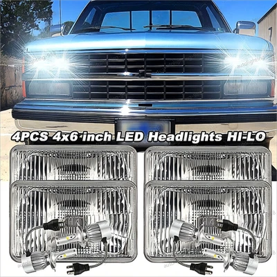 4PCS 4X6" LED Headlights Hi-Lo Beam DOT For 1980-1988 Chevy R10 C10 C20 K10 K30 — 第 1/4 张图片