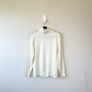 Talbots Turtleneck Sweater Cream Long Sleeve Cotton Blend Classic Office Small - Picture 1 of 6