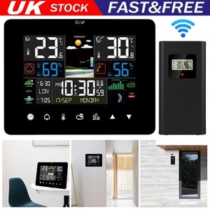 5.9" LCD Weather Station Wireless Indoor Outdoor Rain Gauge Solar Forecast Alarm - Picture 1 of 14