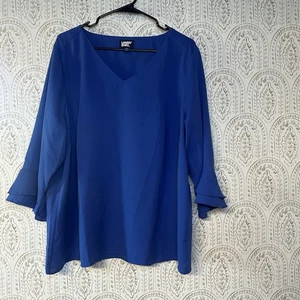 Camicetta donna Lands End blu 18w 3/4 doppia manica svolazzante taglie forti - Foto 1 di 5