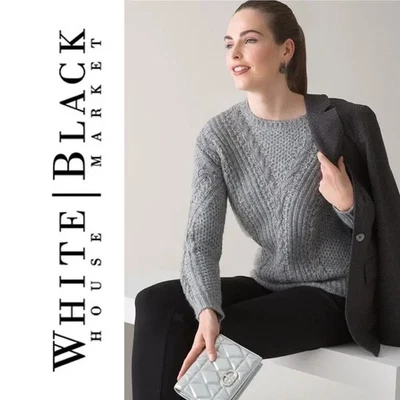 WHITE HOUSE BLACK MARKET Embellished Cable Knit Gray Sweater Size Small - Image 1 of 4