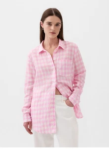 Gap Women's XS/P 100% Linen Boyfriend Long Sleeve Button Up Gingham Shirt - Picture 1 of 13