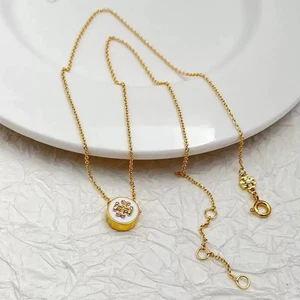 New! Tory White Circle Gold Necklace with Jewelry Pouch 46.4+4cm - Picture 1 of 5