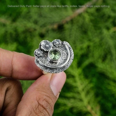 Oferta Black Friday 925 Plata Piedra Amatista Verde Esposa Promesa Bisel Flor Anillo Foto 1 de 4