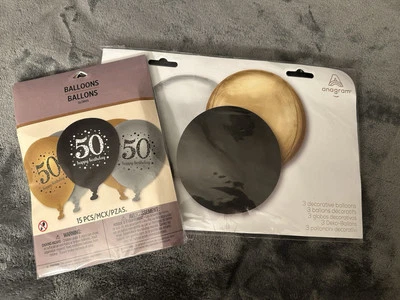 Globos Decoraciones Fiesta Cumpleaños 50 Negro Dorado Plata Orbz Látex 18 Clásicos Foto 1 de 4