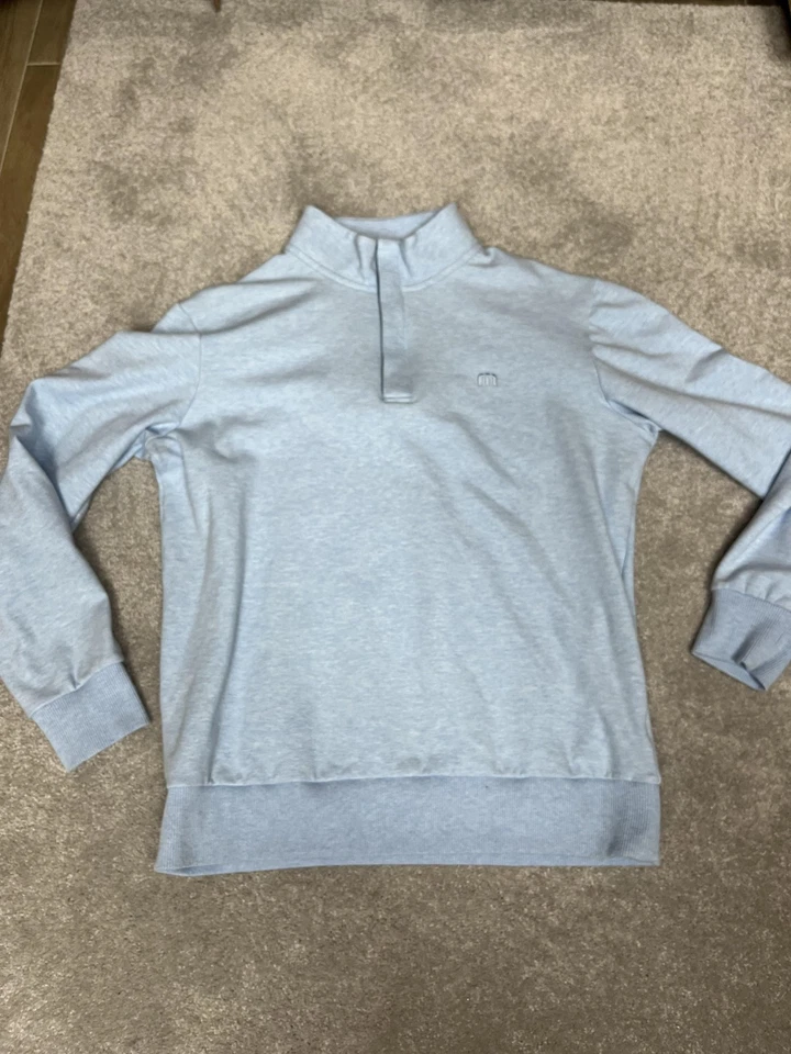 TravisMathew Sweater Mens Small Blue Quarter Zip Golf Pullover Lightweight - Image 1 of 4