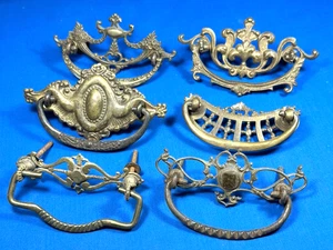 6 19thC. Furniture Drawer Pulls including 5 Cast & 1 Pressed ~ Ornate, Victorian - Picture 1 of 12