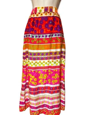 Maxi Falda Flower Power Algodón Neón Años 60/70 Psicodélica Vintage Retro Talla S/M Foto 1 de 3