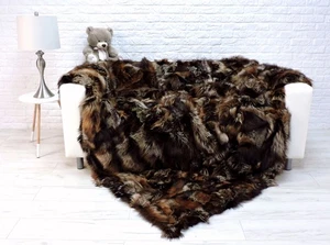 Gefärbter echter Silberfuchs Pelz Überwurf: Patchwork, Glamour Dekor, Luxus Decke 359 - Bild 1 von 9