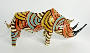 Painted Metal Colorful Rhinoceros Rhino Handmade African Folk Art Hand Zimbabwe - Picture 1 of 7