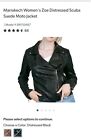 Marrakech Women's Distressed Scuba Suede Zoe Moto Jacket (Distressed Black, L)