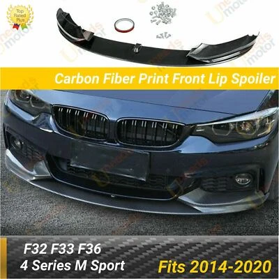 Fits BMW 14-20 F32 F33 F36 4 Series M Sport Carbon Fiber Print Front Lip Spoiler - Image 1 of 4