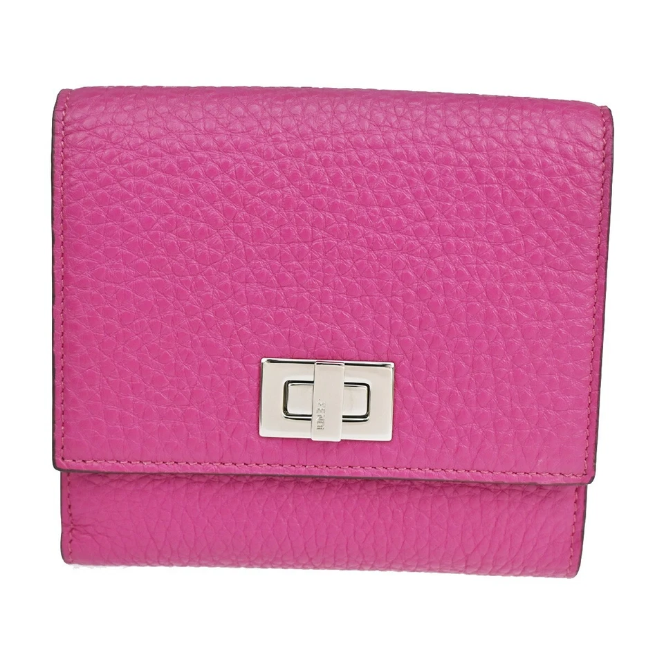 Cartera Cartera Cartera Doble Plegable FENDI Logo Peekaboo Cuero Magenta SHW Italia 39RJ491 Foto 1 de 4