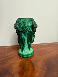 Art Deco, Malachite Glass, 6 Nude Ladies, Grape Harvest Vase. Superb Condition - Picture 1 of 8
