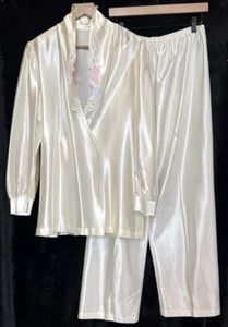 Set pigiama donna vintage anni 70 Tom Bezduda in raso ricamato floreale taglia L Union - Foto 1 di 21