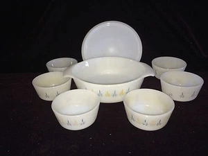 VINTAGE ANCHOR HOCKING FIRE KING BOWLS LOT BLUE GOLD ATOMIC STARS BAKING LIDDED - Imagen 1 de 5