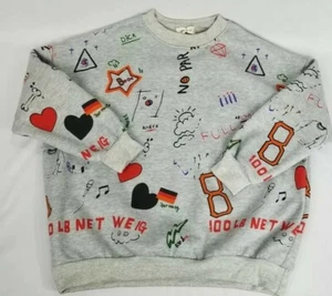 Korean Japanese Graffiti Streetwear Fashion Oversized Crewneck Sweatshirt Sz S - Picture 1 of 7