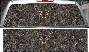 Woodland ghost deer buck head hunting rear window view thru graphic decal wrap - Picture 1 of 2