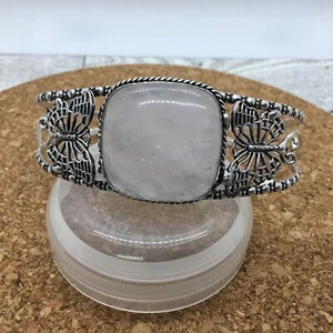 Natural Adjustable Cuff Bangles Gemstone 925 Silver Plated New Rose Quartz 3770 - Picture 1 of 3