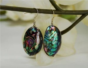 Bonitos Pendientes De Conchas Paua De Alta Calidad Con Ganchos De Plata 925 - Imagen 1 de 1